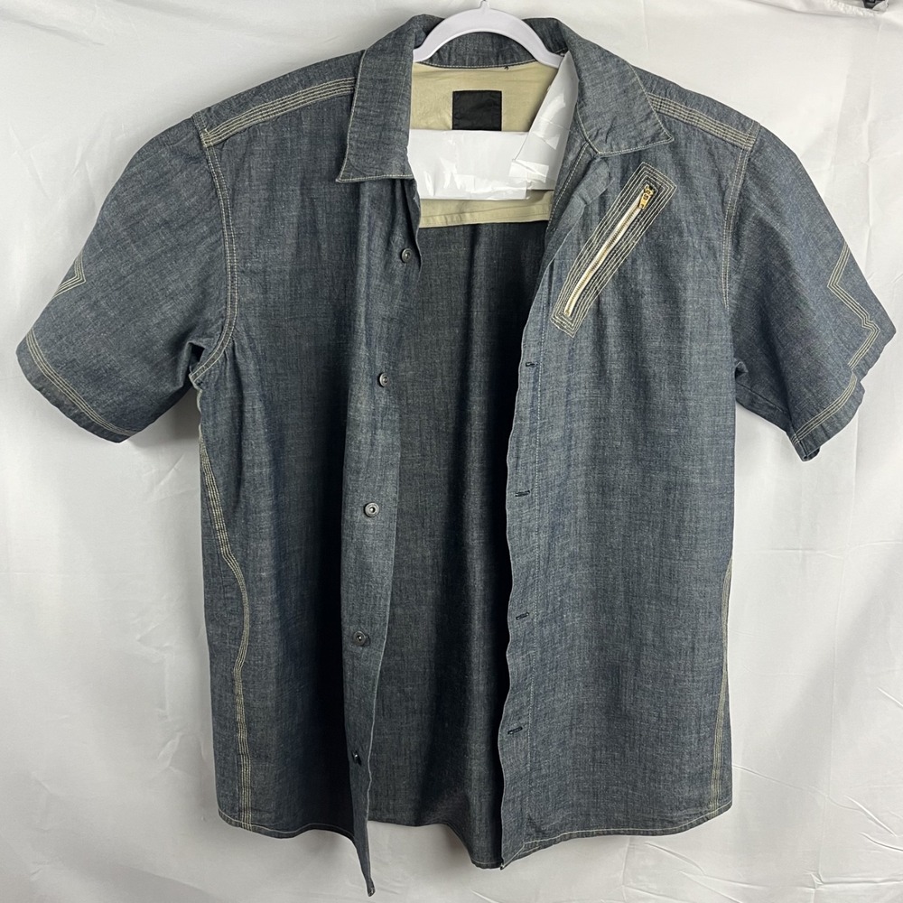 EUC Sean John Vintage Mens XL Blue Denim Short Sleeve Zipper Pocket Hip Hop Y2K